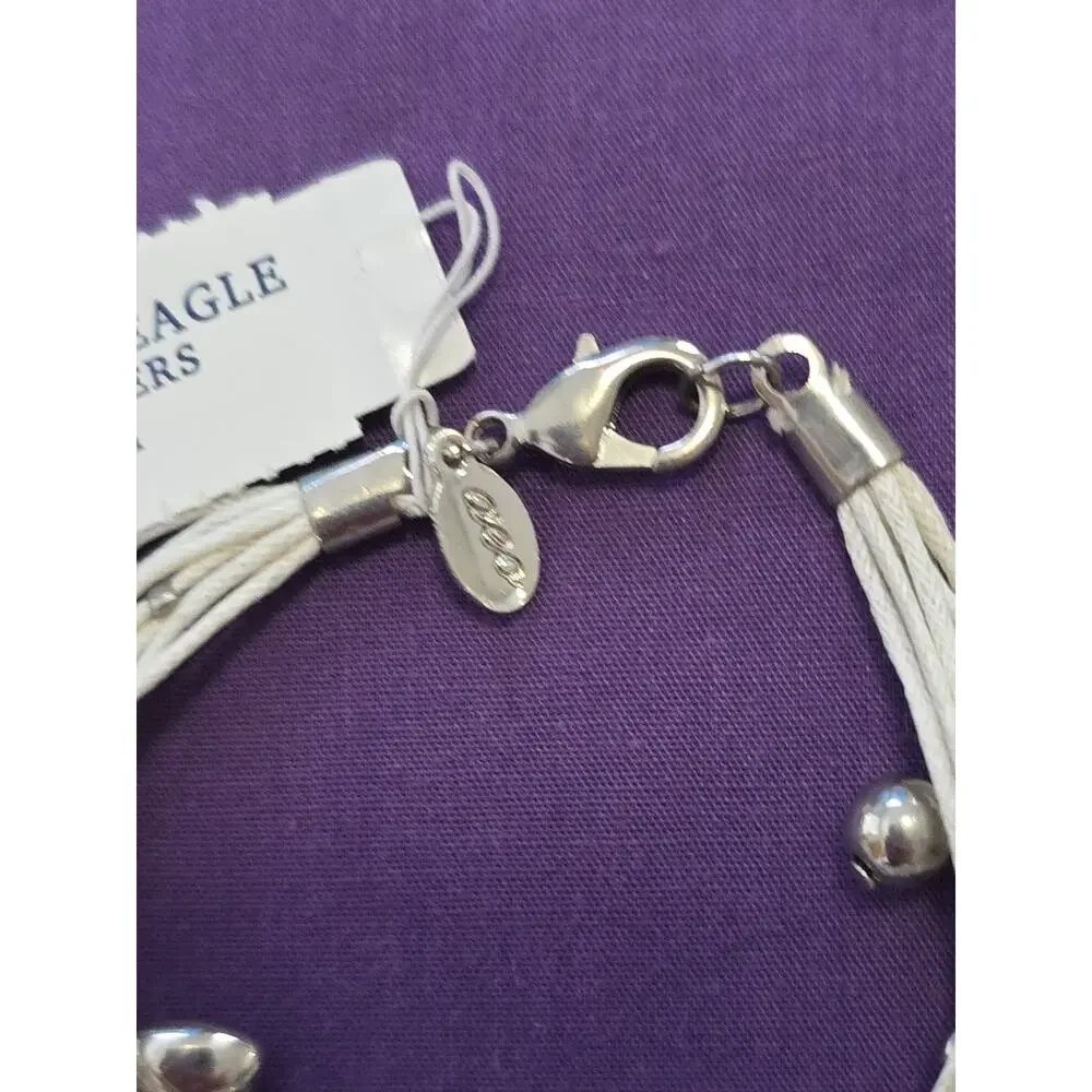 American Eagle Outfitters White Multistrand Bracelet Silver Tone Dangles New 6.5